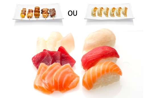 Q3.9 sashimi assortis, 3 sushi assortis